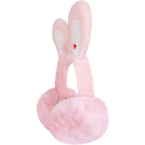 Women's Pink Lovely Bunny Earmuffs Winter Warm Plush Foldable Soft Ear Warmer - Picture 4 of 9